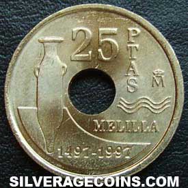 Moneda 25 Pesetas Agujero Melilla